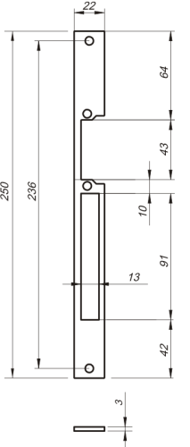 Zaczep płaski R41L długi do elektrozaczepu RE41 szer.22 mm
