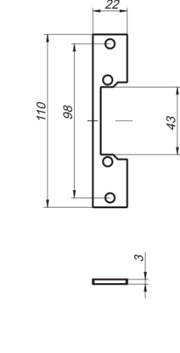 Zaczep płaski R41B krótki do elektrozaczepu RE41 szer.22 mm