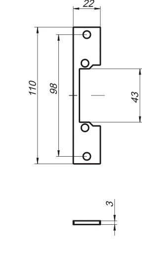 Zaczep płaski R41B krótki do elektrozaczepu RE41 szer.22 mm