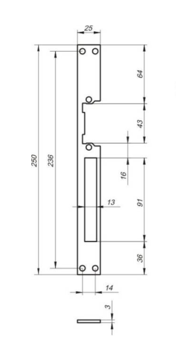Zaczep płaski R54L długa do elektrozaczepu RE54 szer.25 mm