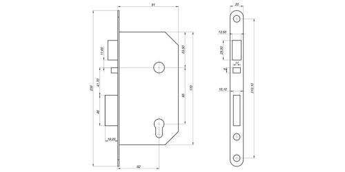 Zamek wpuszczany Adel - wersja E - do zamka LOB5500
