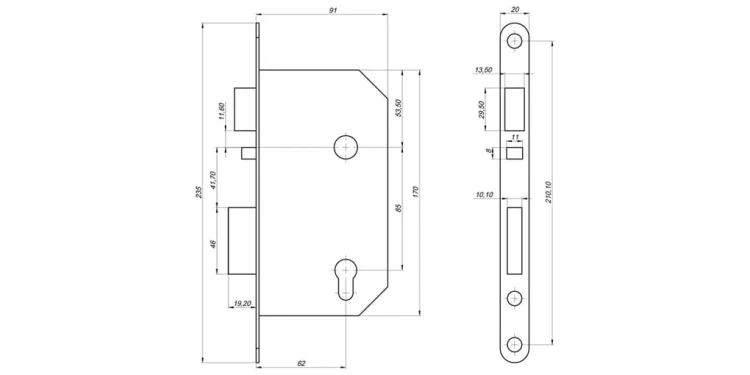 Zamek wpuszczany Adel - wersja E - do zamka LOB5500