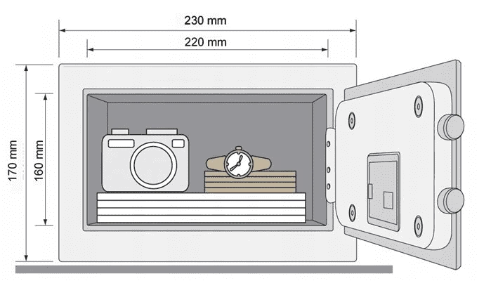 Sejf podstawowy YALE mini YSV/170/DB2 - wymiarowanie