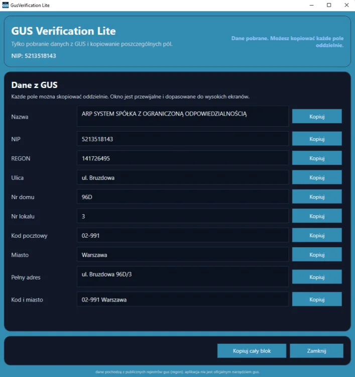 GUS Veryfikation